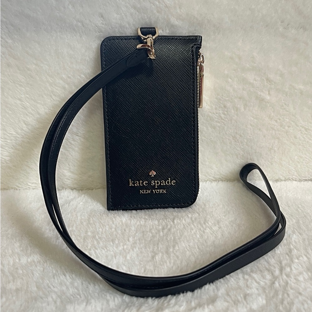 Kate Spade Staci Saffiano Leather Card Case Lanyard ID Holder.